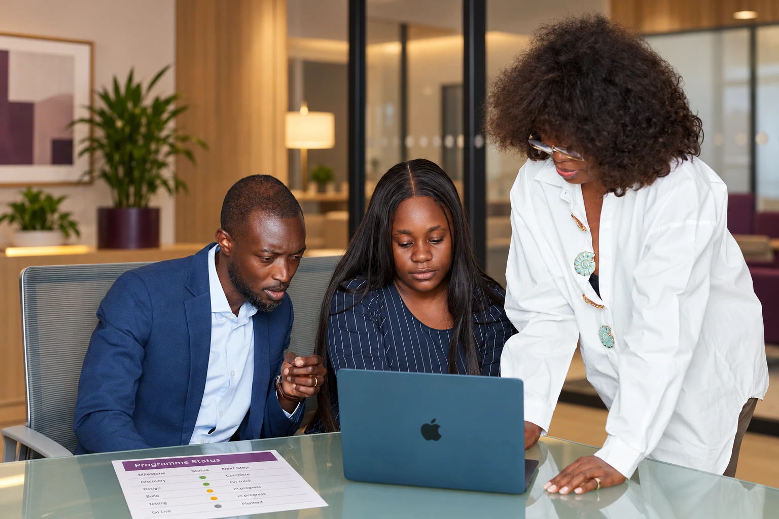 Anita Appiah and the PAGL team reviewing a programme together